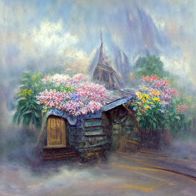 A small hut with flowers