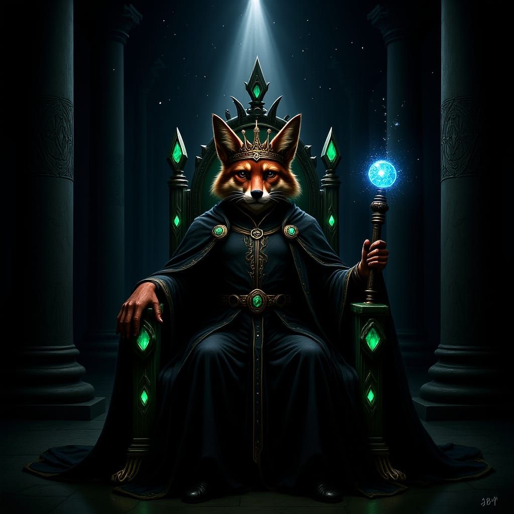 Majestic Fox King in Ancient Throne Room