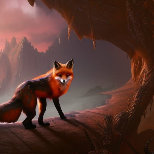 A crimson coloured fox