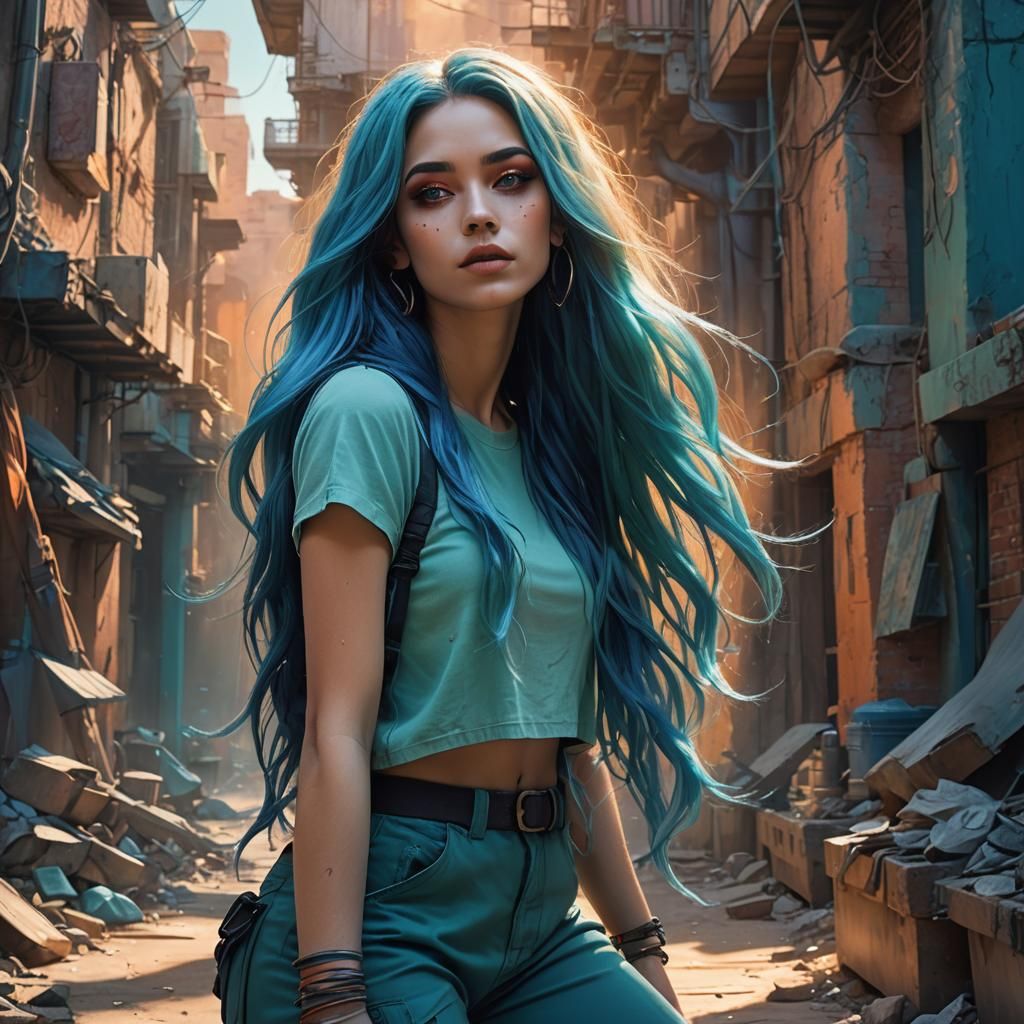 Teenage Girl with Turquoise Hair, Fantasy Art