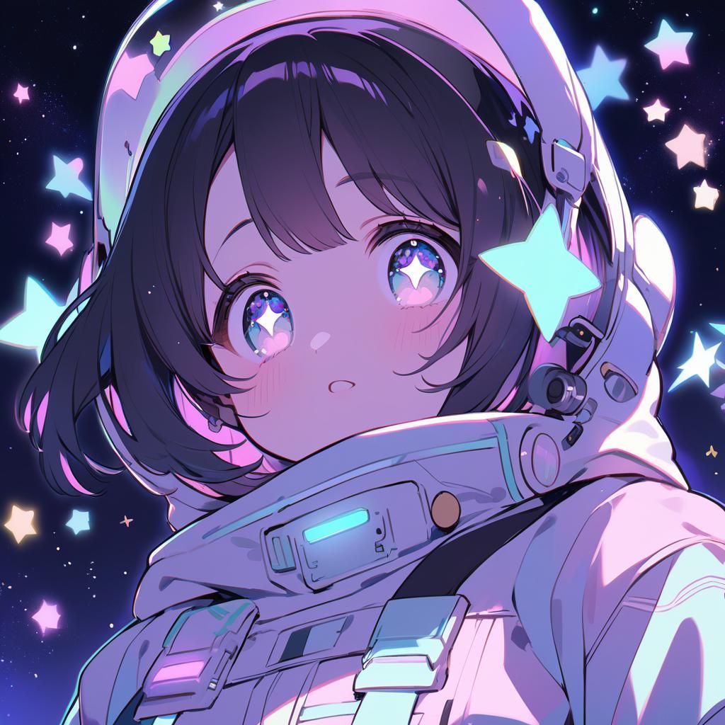 Anime Girl in Astronaut Outfit with Starry Background