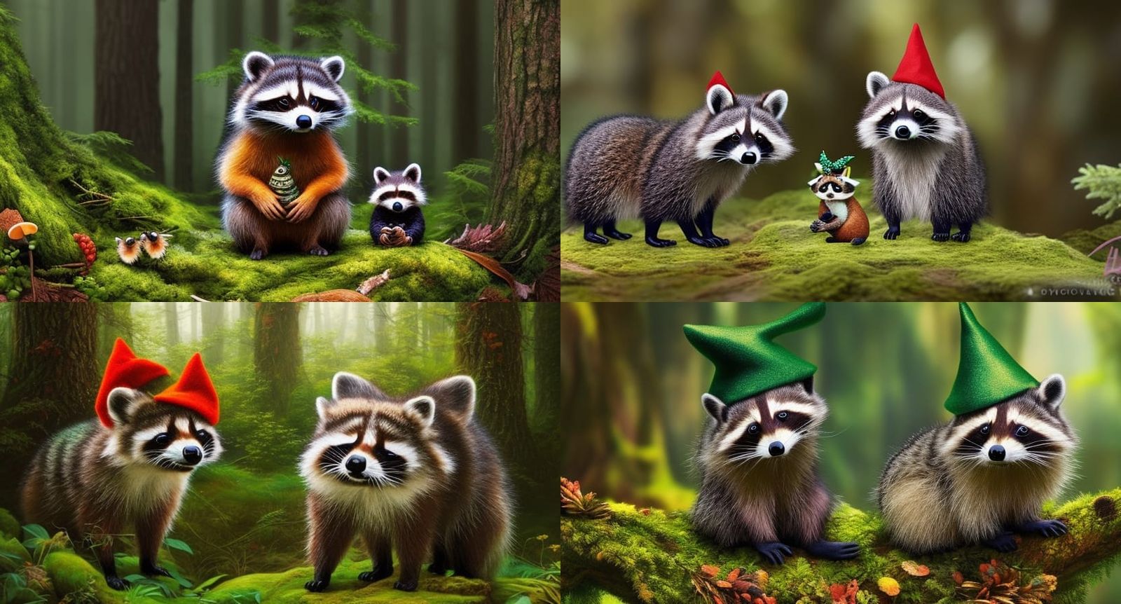 "Woodland gnome with a baby raccoon kit" beautiful colorful ...