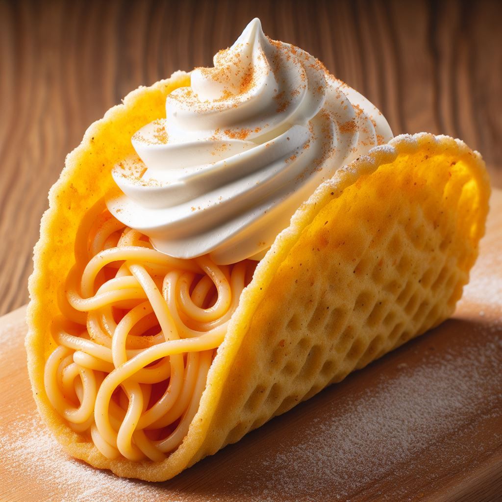 Spaghetti taco with whipped cream!