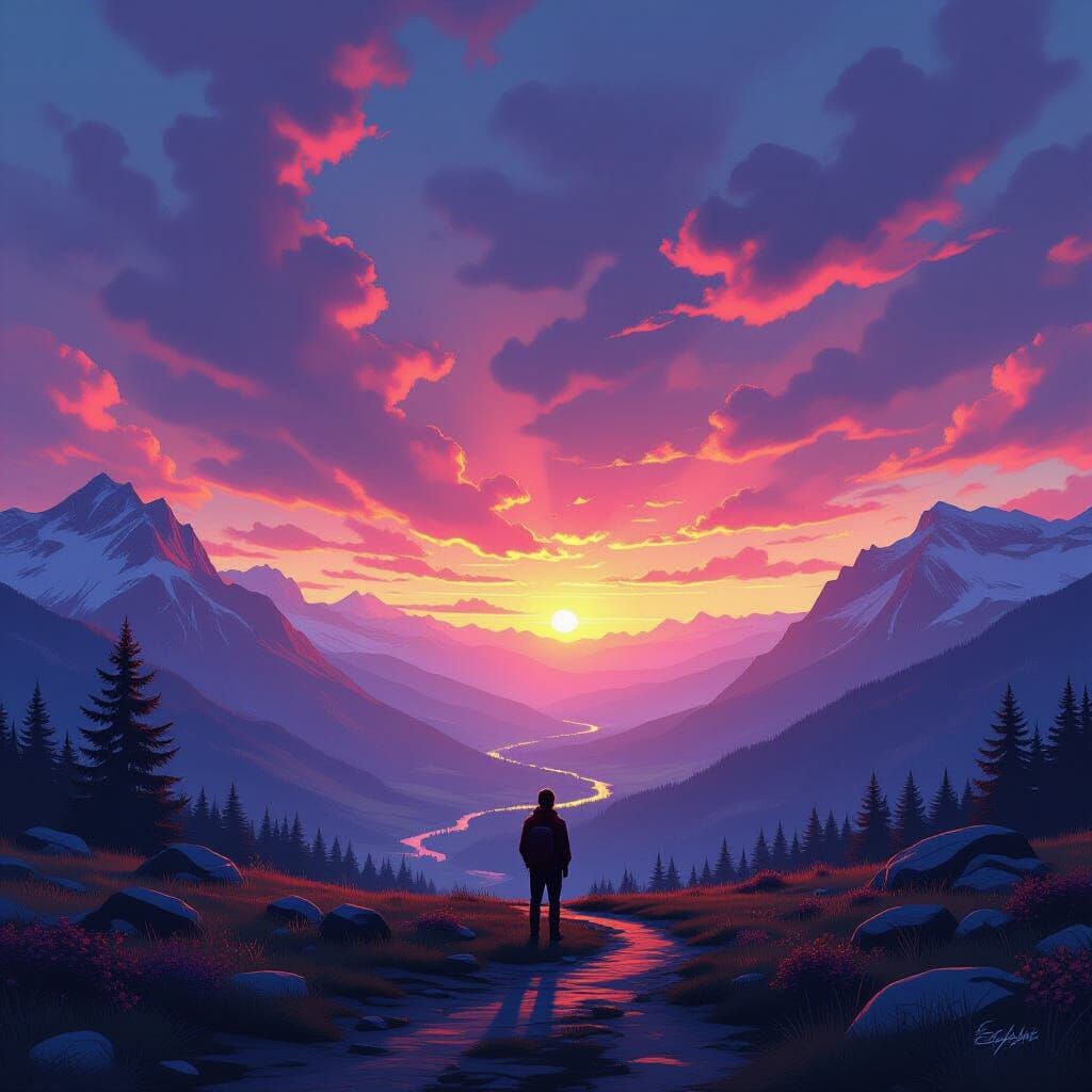 Vibrant Landscape Art with Dramatic Lighting
