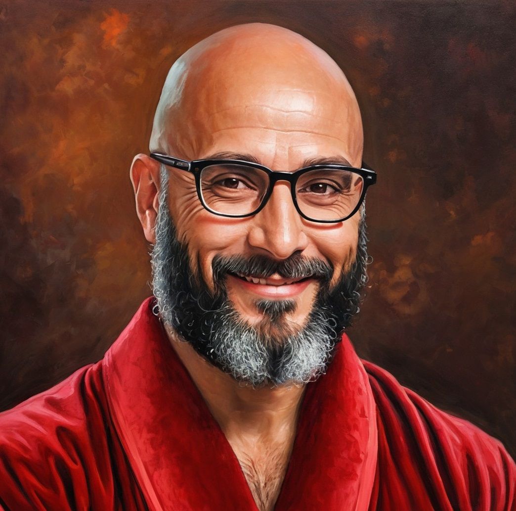 Nikolaos, a handsome bearded  man with glasses   wearing a  ...