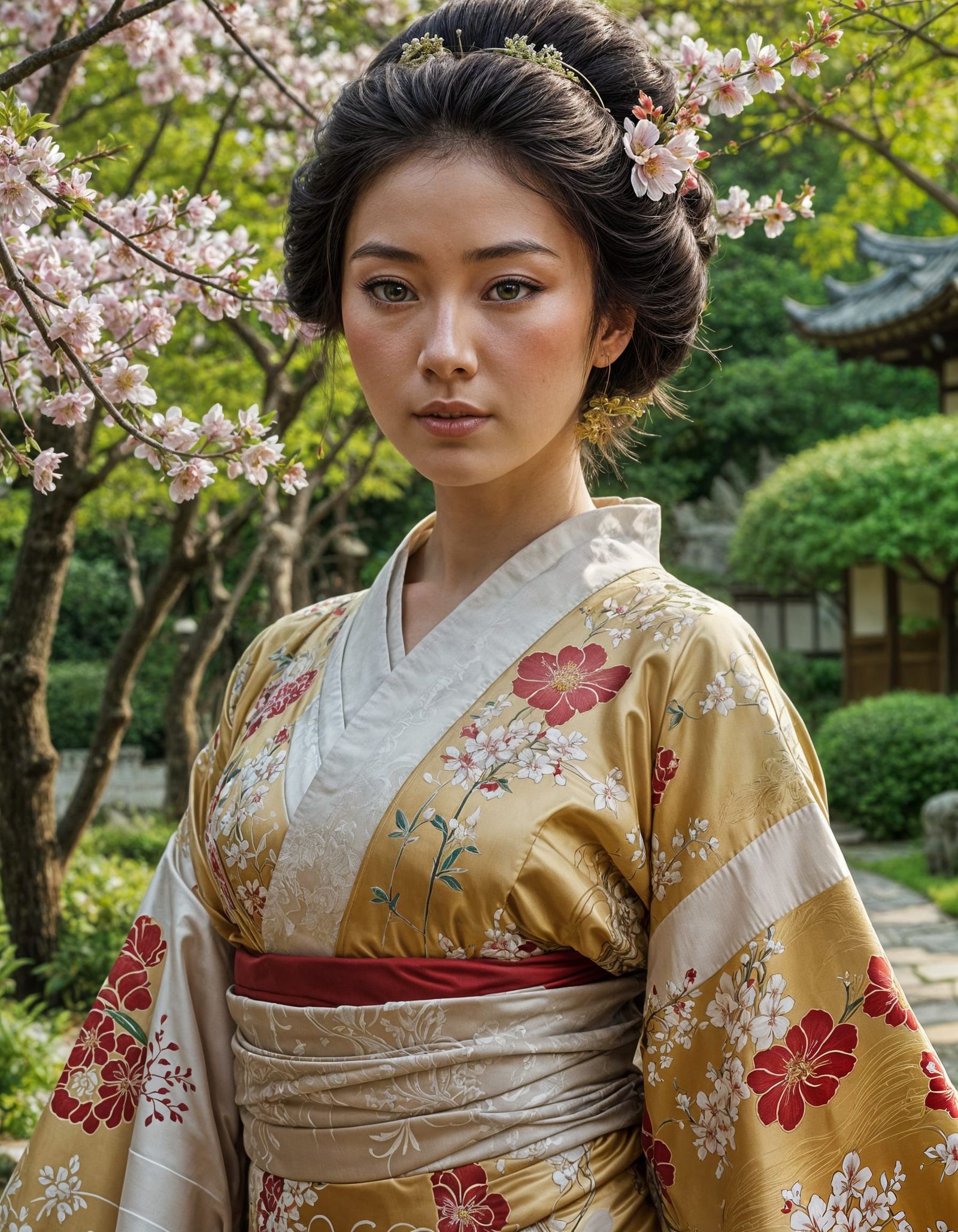 Geisha in Garden: Nouveau Realisme Photorealistic Image