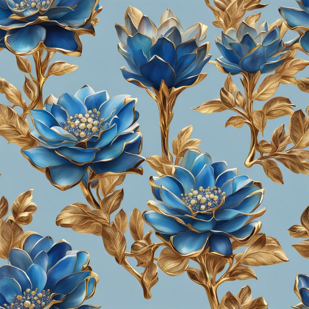 crystal blue flower with gold edges