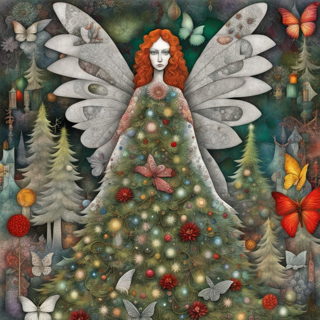 Christmas   Tree, Patchwork, intricate details, Maximalism.E...
