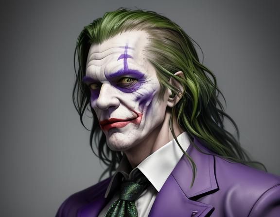 mean eyed old wrinkled long-haired Joker-Frankenstein with his purple ...