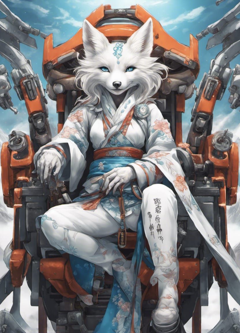 white anthropomorphic female arctic kitsune (with a fox head:1) and ...