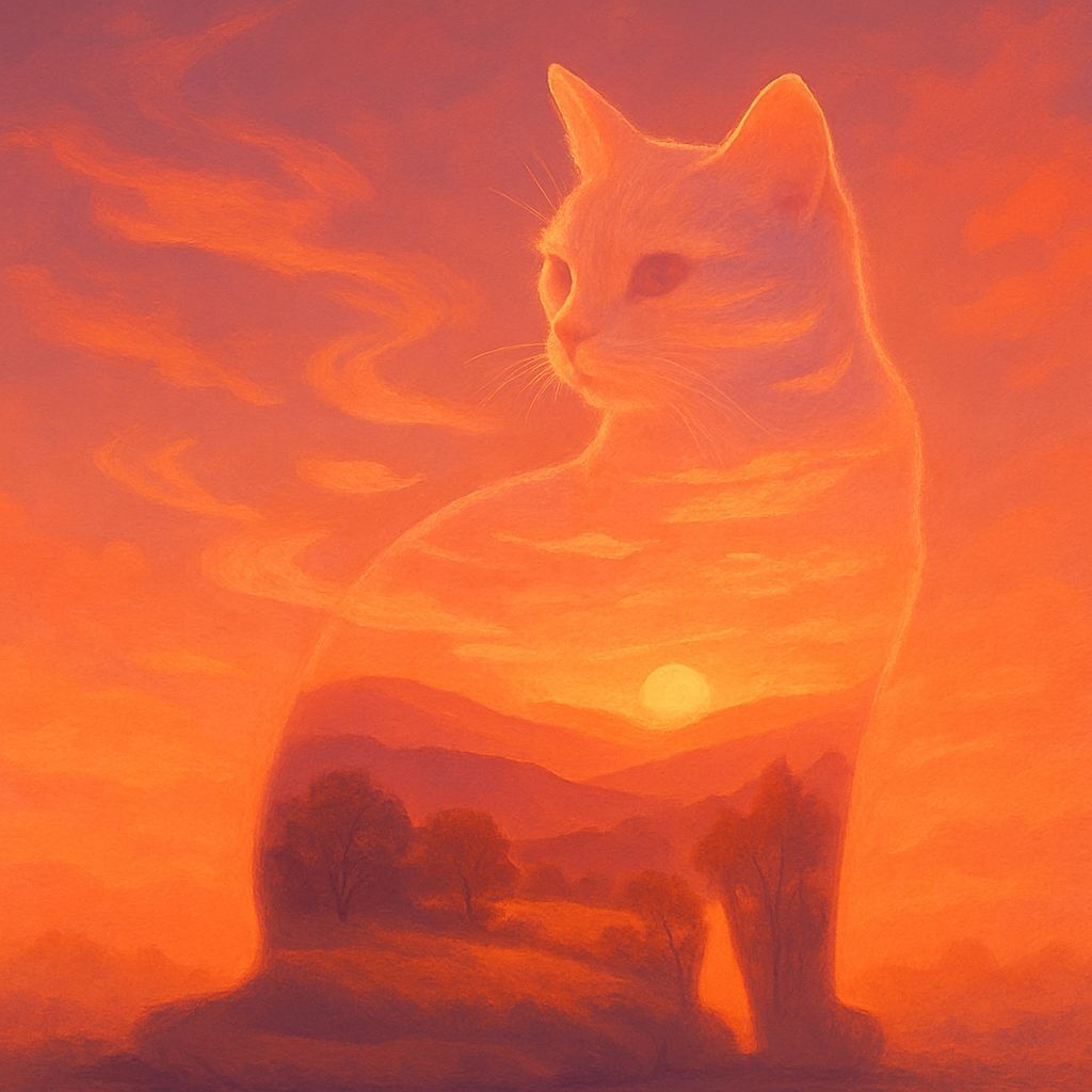 Cat Silhouette Sunset Landscape