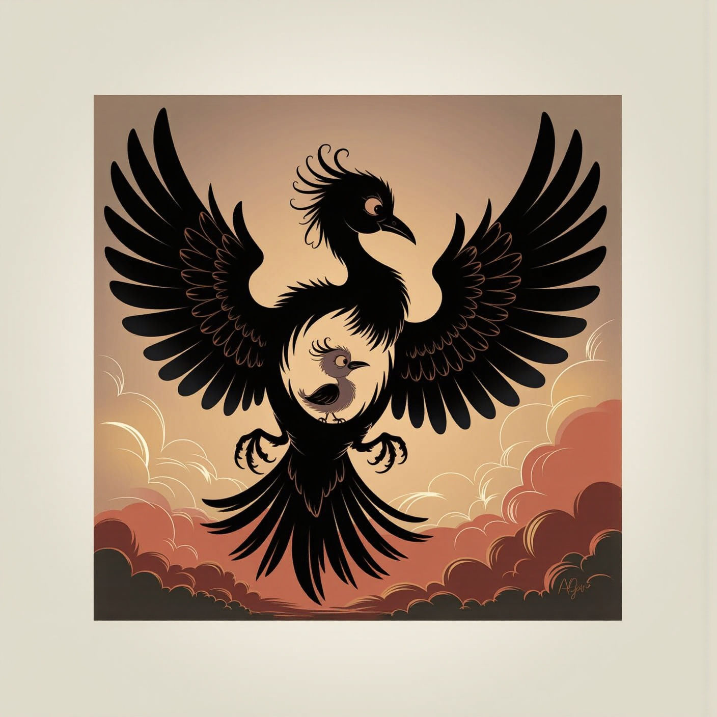 Bird Silhouette Reveals a Smaller Bird in Flight