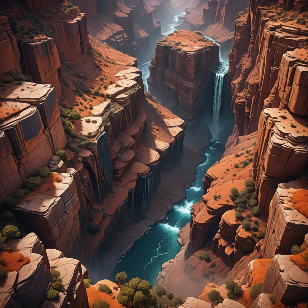 The Echo of Words: A canyon with an echo wave bouncing off t...