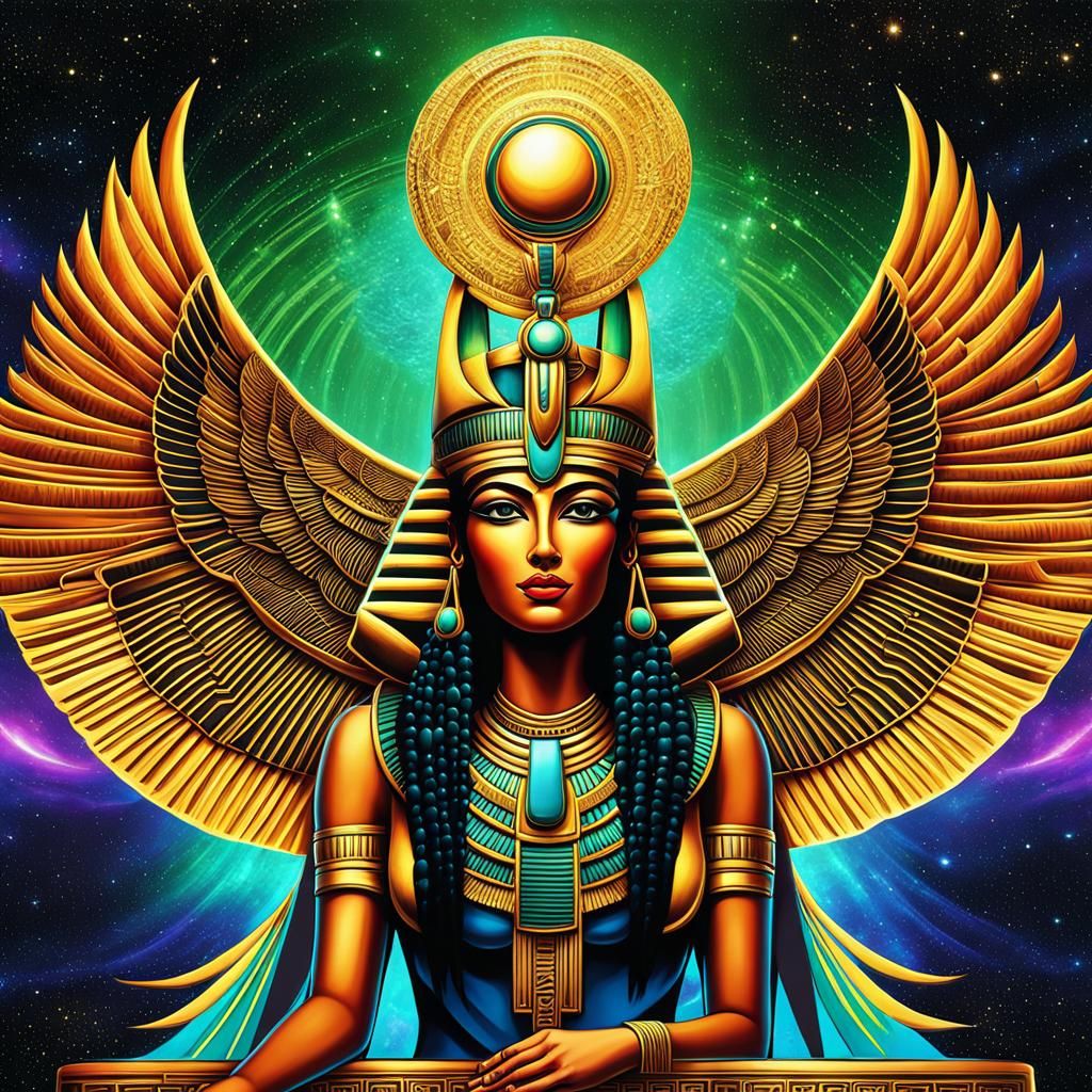 the Egyptian goddess Isis in outer space 8k resolution holographic ...