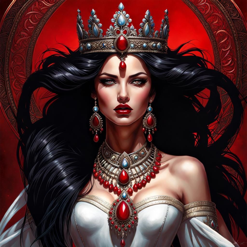 indian black hairy beauty, Snow White style, black hair, red...