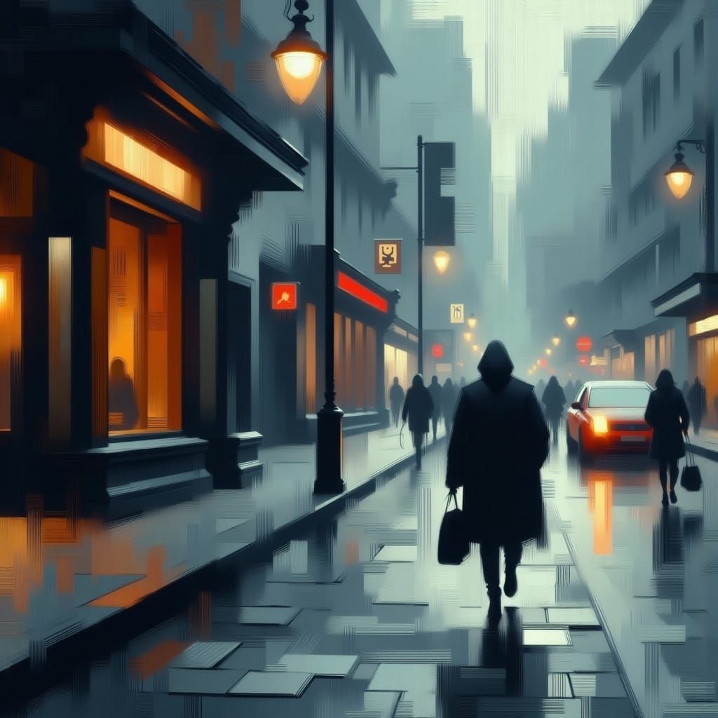  <lora:MidnightOil:1.0> a shop braving the storm 