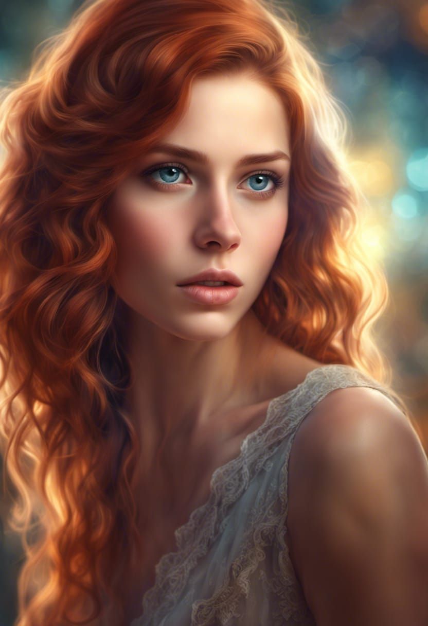 Beautiful demure auburn-haired beauty - AI Generated Artwork ...