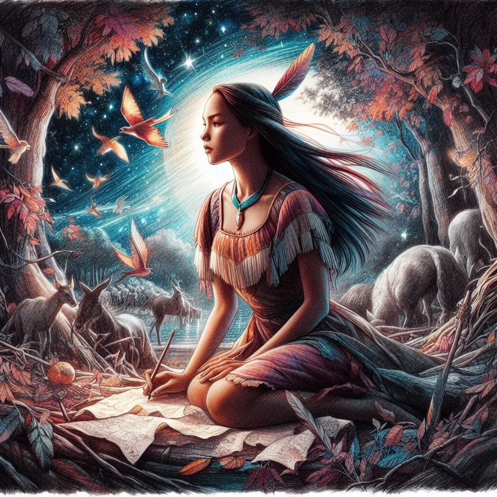 Pocahontas in a dark forest