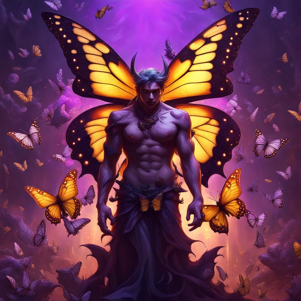 Devil with butterfly wings, surrounded with baby butterflies