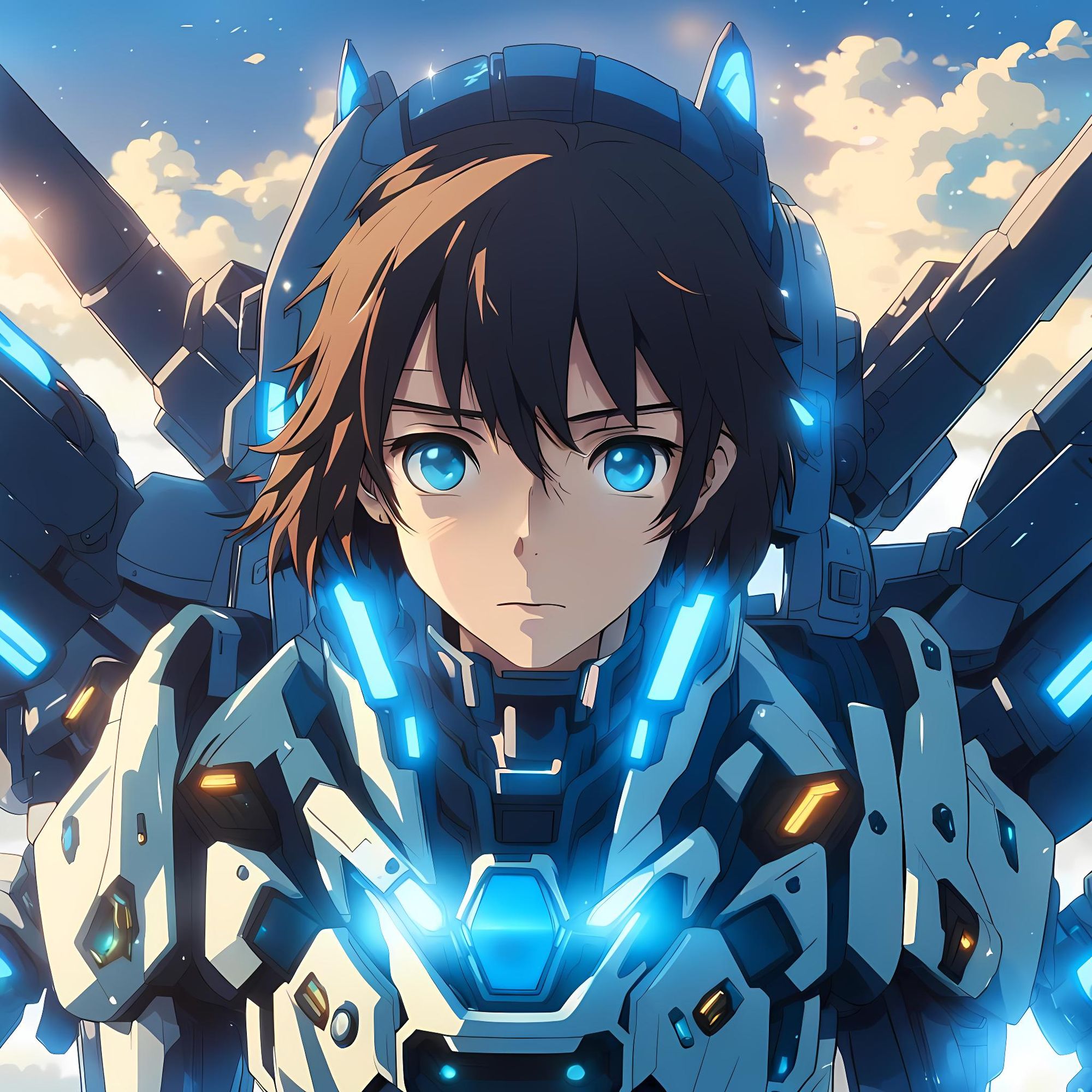 Garota anime de cabelo longo preto com mecha azul com olhos azuis 