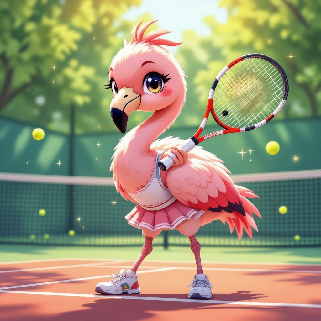 Pretty flamingo on tennis court  by @Somei