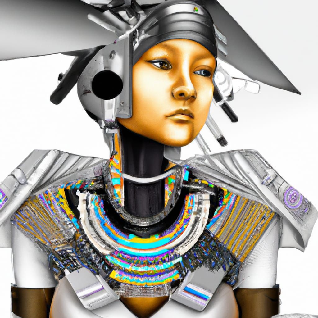 A woman wearing futuristic Aztec fashion in 2023, realistic