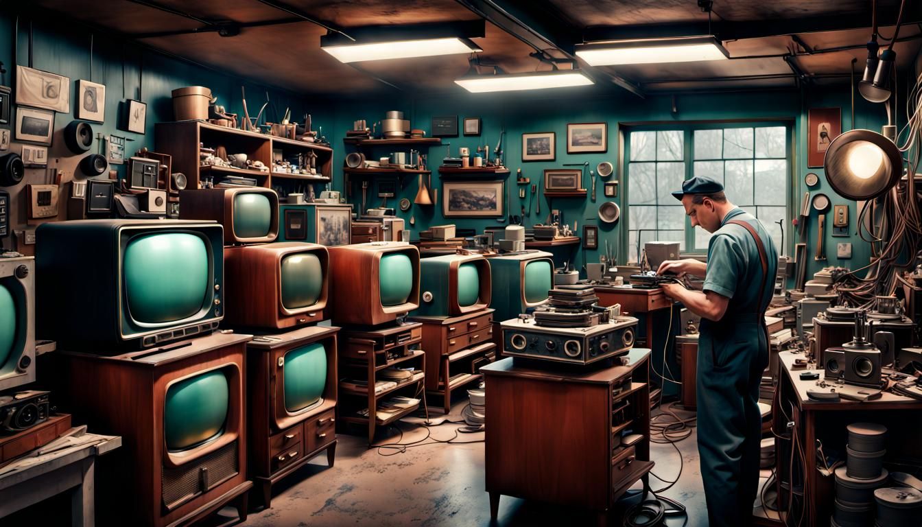  1950s television repair shop. Yes they used to FIX Things!  by @AI Curious