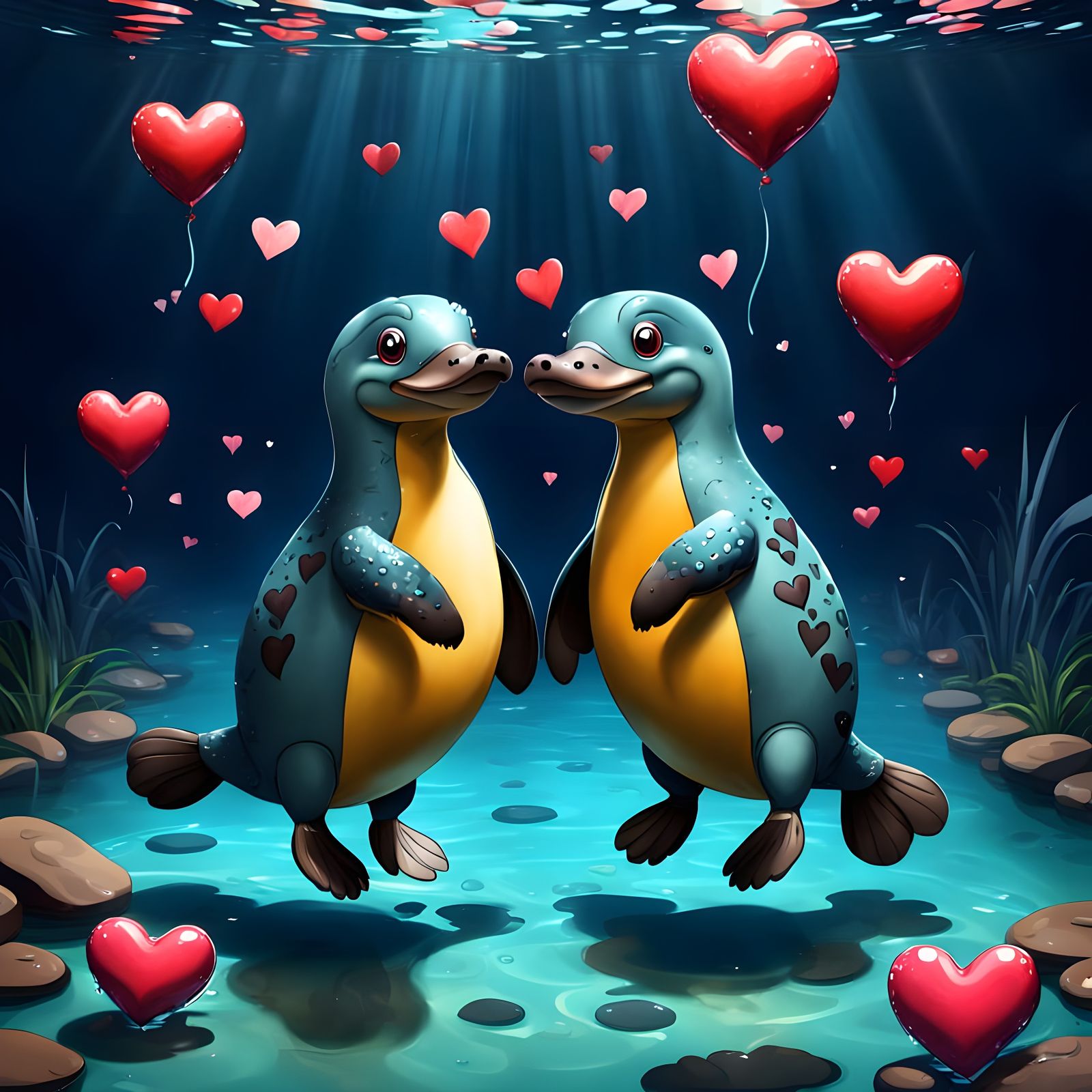 Platypuses in love  by @Poet