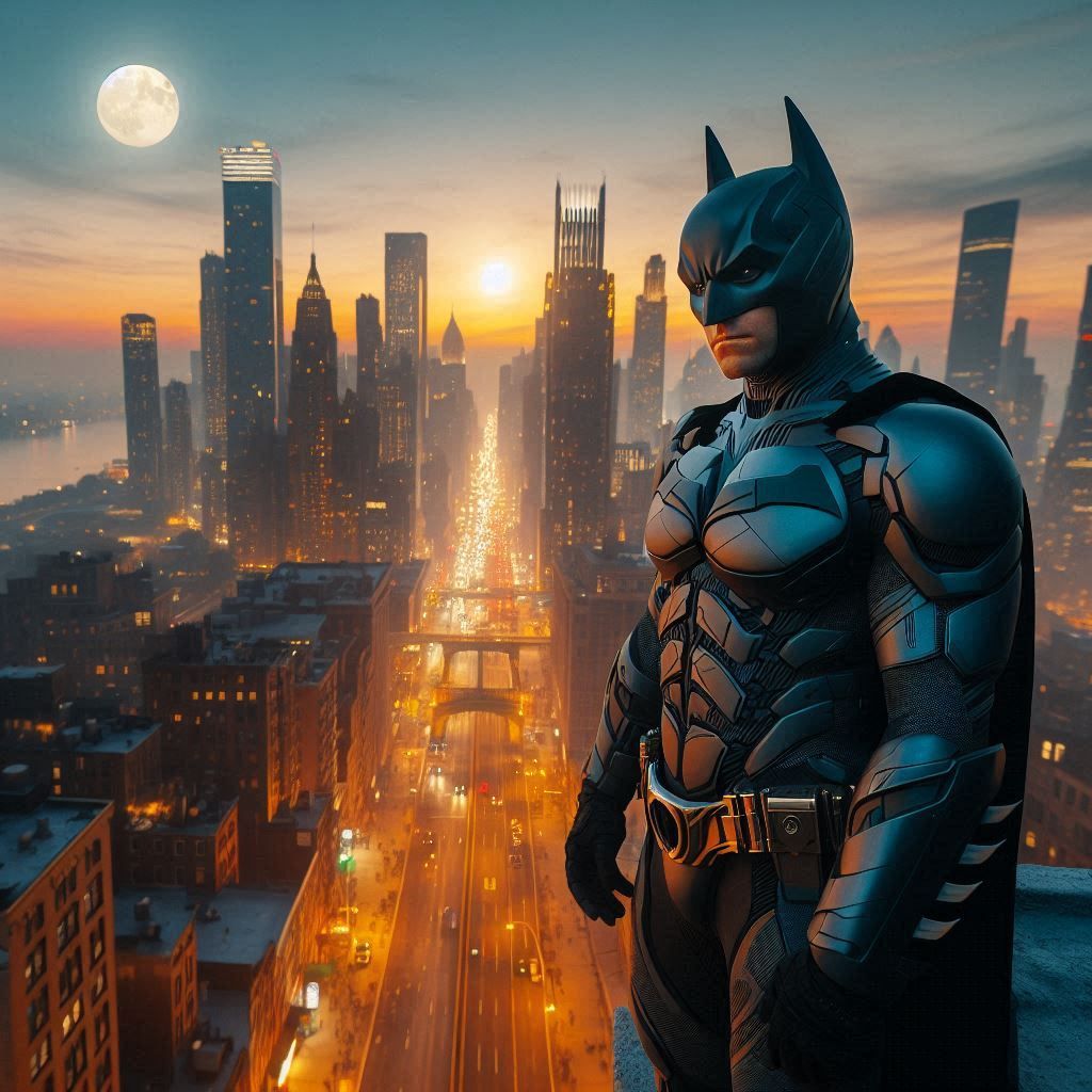 Batman looking down at Gotham