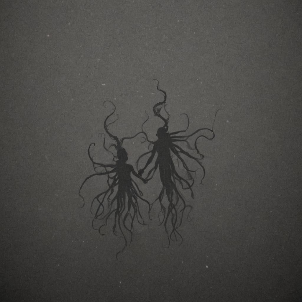 a tiny human silhouette sinking in the immensity of a dark a...