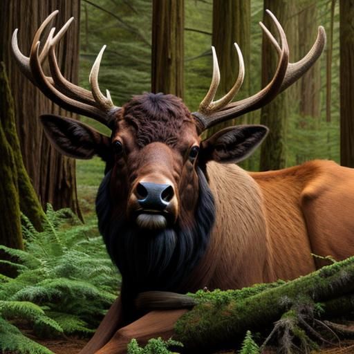 Elk in redwood forest 
