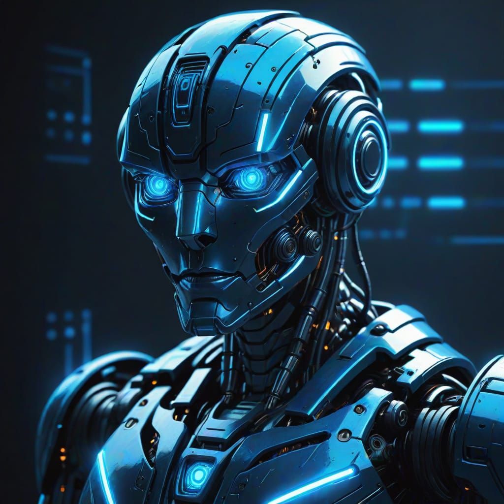 Futuristic Robot Close-Up in Neon Lighting