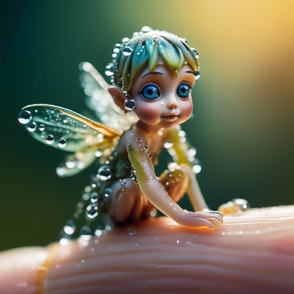 Tiny Fairy on Finger in Macro Photography