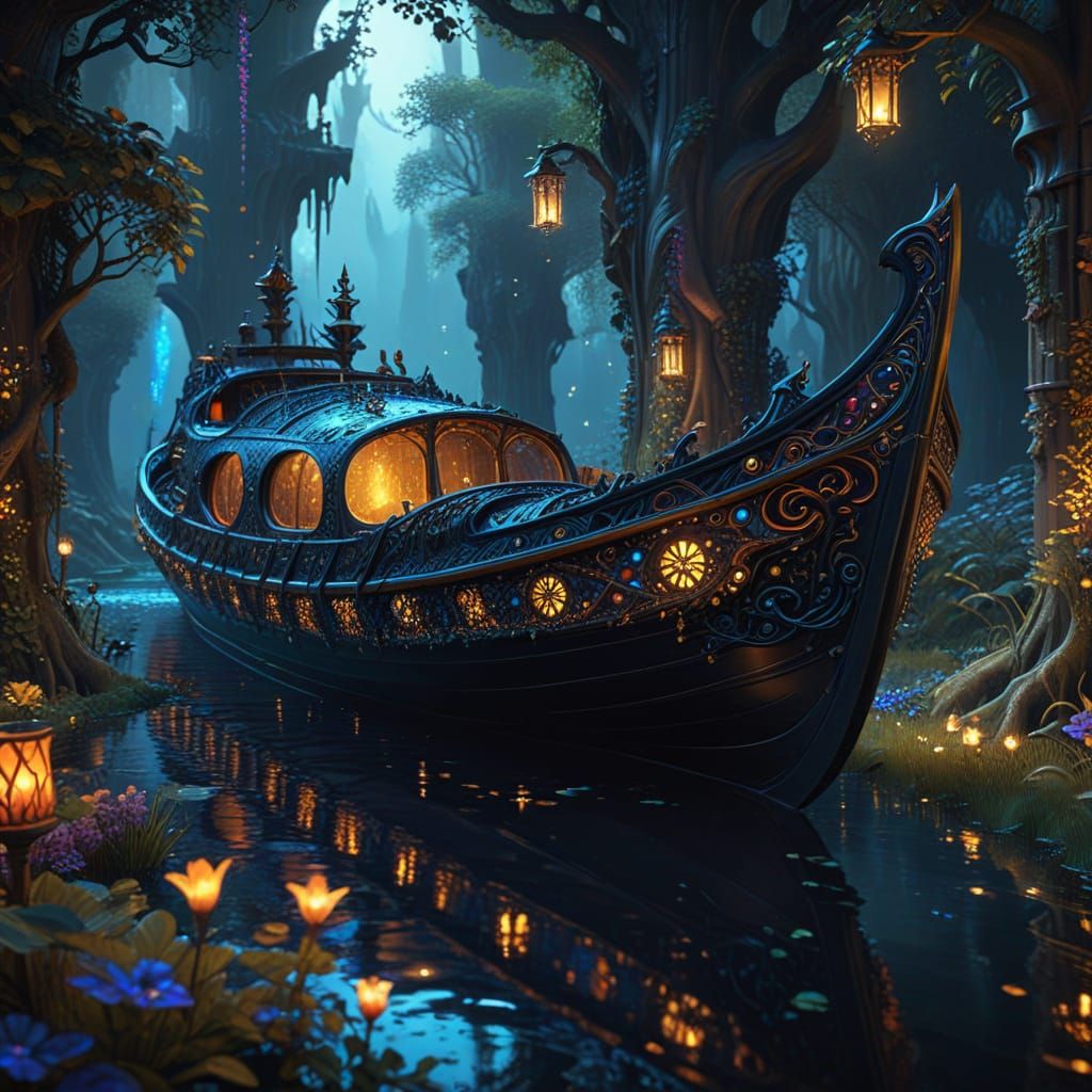 Pleasure boat in dark water  by @Alfon