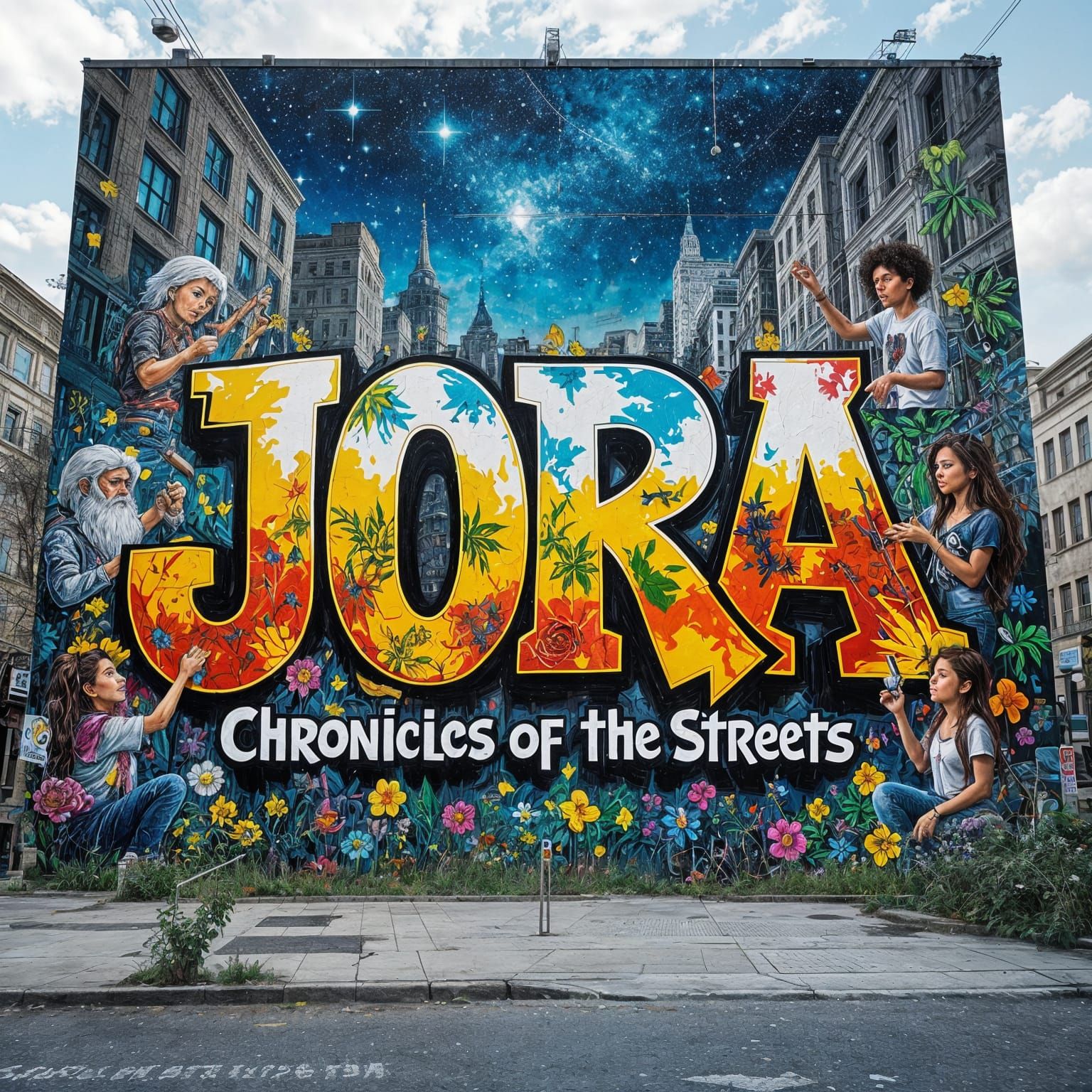 **Epic Graffiti Artwork Prompt for JORA**

---

In the vibrant heart of a dynamic metropolis, where urban chaos intertwines with boundless c...