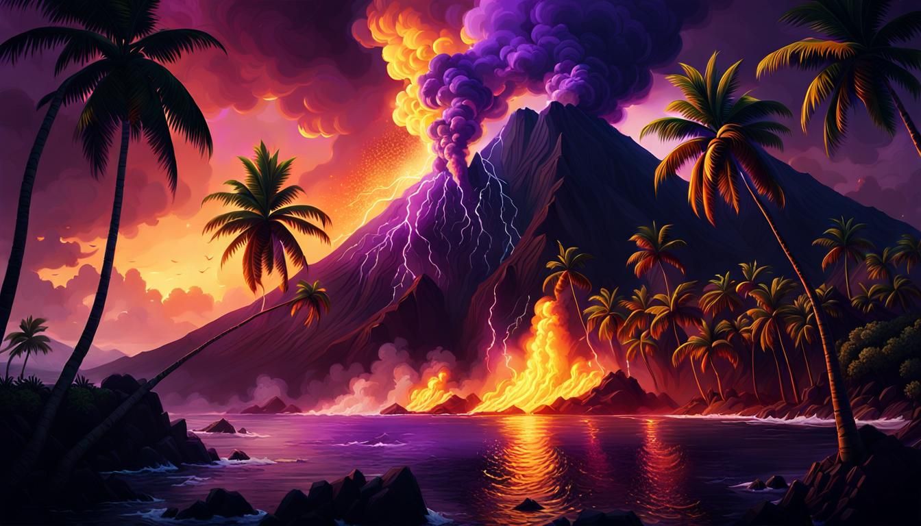 🌴🌴🌋 tropical island, a masterpiece, 8k resolution, dark fantasy concept art, by Greg Rutkowski, dynamic lighting, hyperdetailed, intricat...