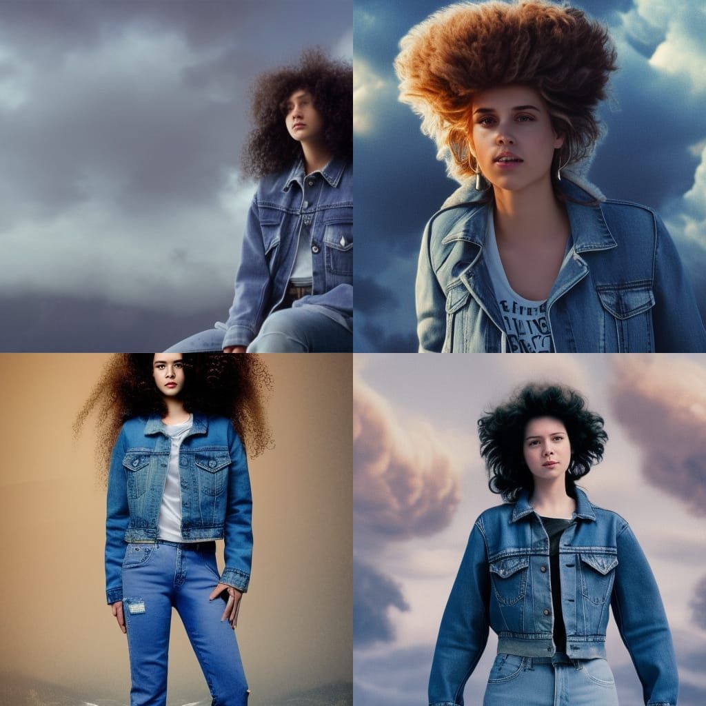 female, in acid wash blue jeans, acid wash blue jean jacket,...
