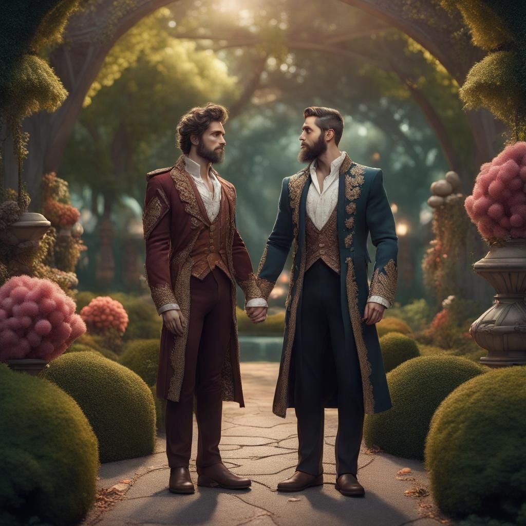 Casal gay masculino lado a lado de mãos dadas mostrando part...