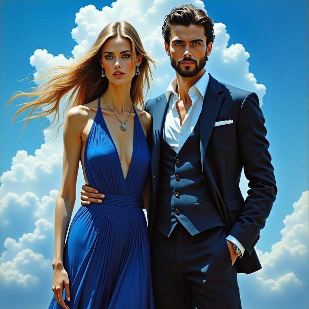   <lora:Blue Flux:1.0>woman and man blue