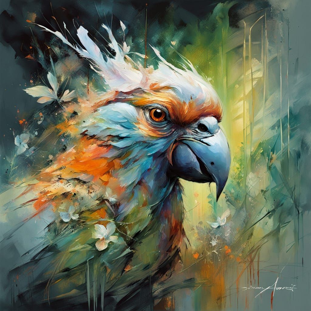 Illuminated parrot portrait
