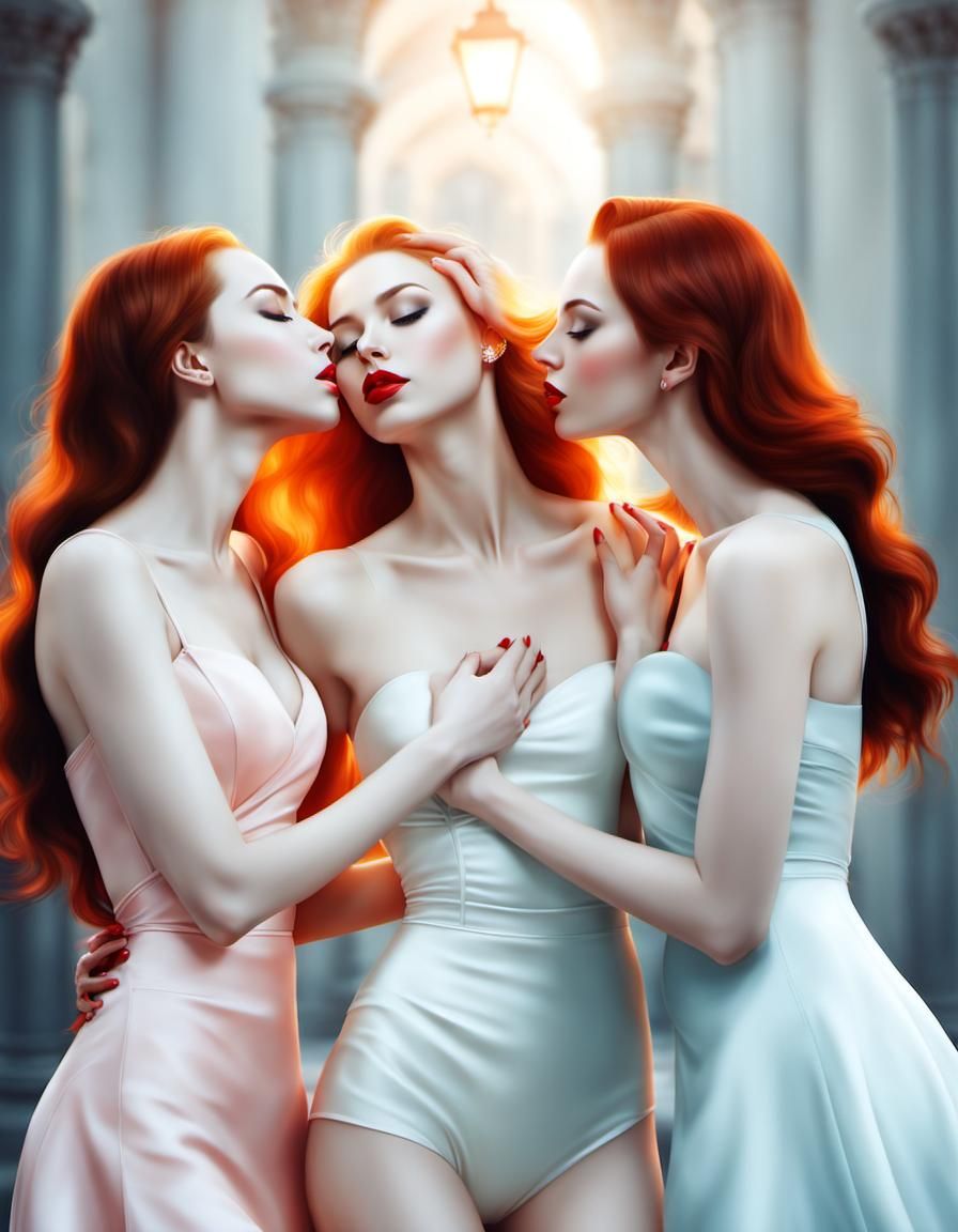 three beautiful pale skin girls kissing - AI Generated Artwork - NightCafe  Creator