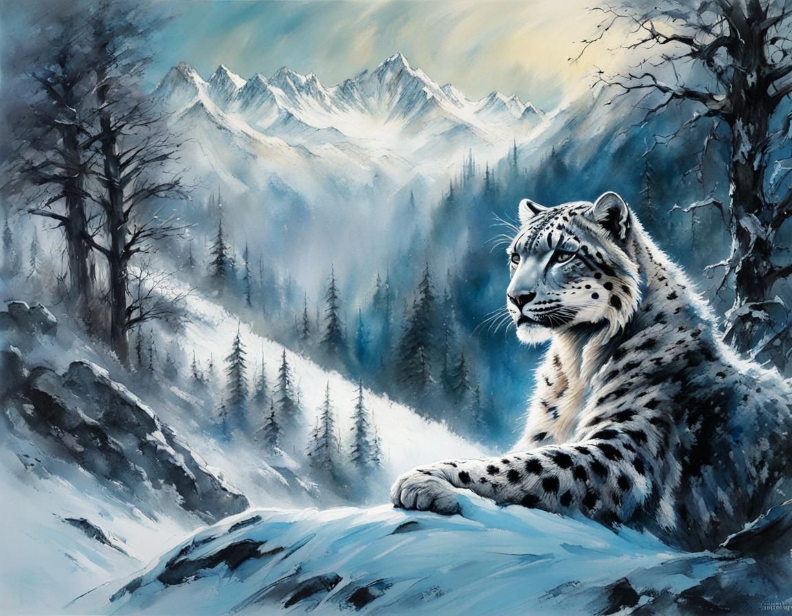 Snow Leopard in the mountains  by @Gigi