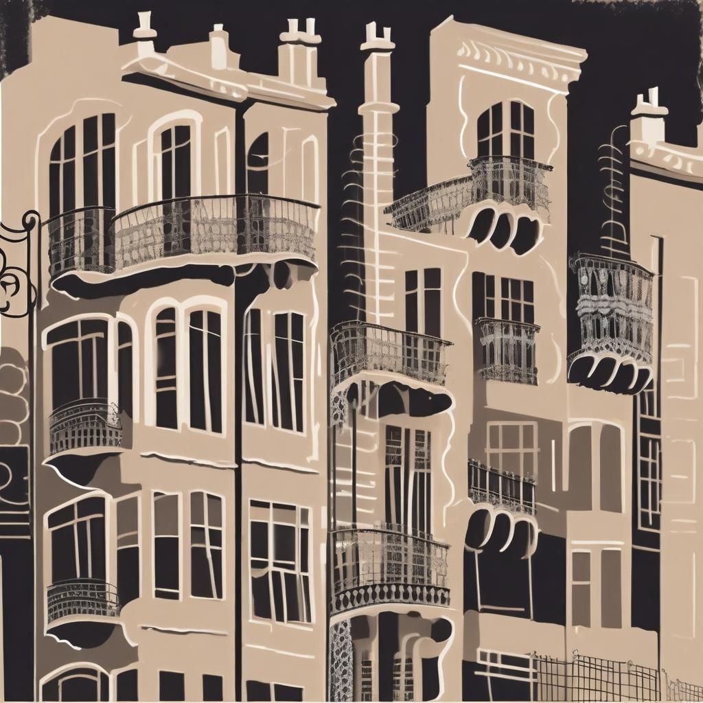 Abstract French Terrace Buildings in Josef Capek Style