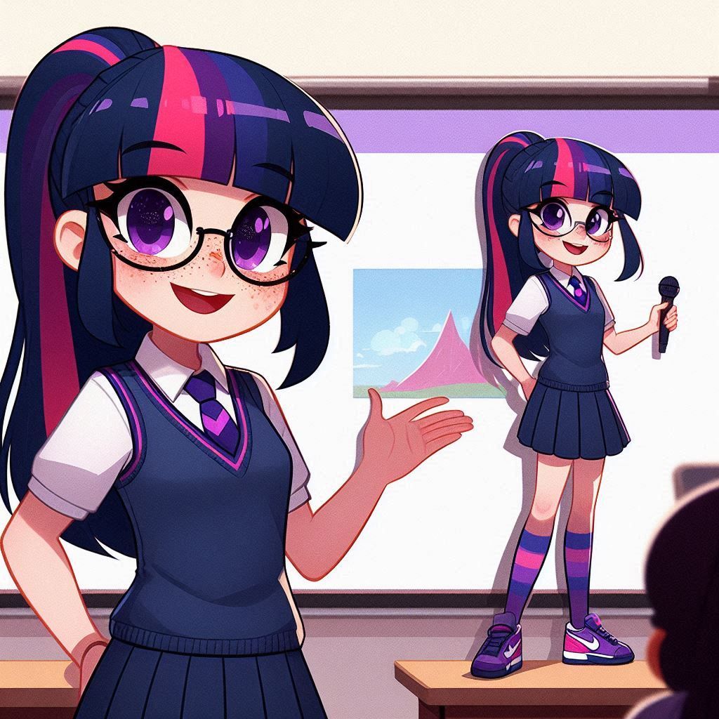 Twilight Sparkle giving a PowerPoint Presentation to her class