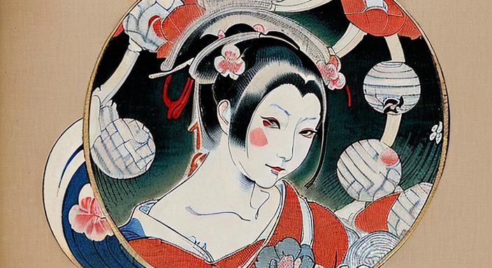 Kawanabe Kyosai - Hell Courtesan (1874) re imagined in 1500s...