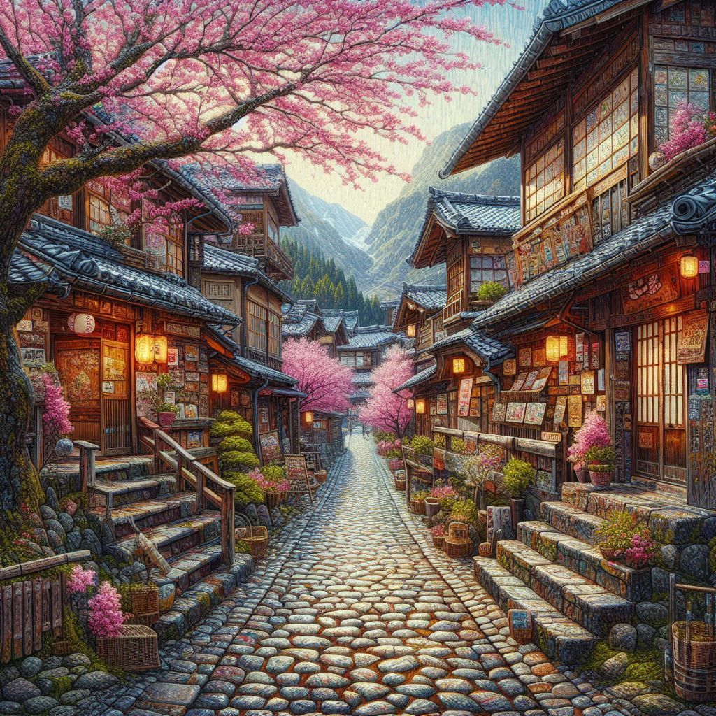 Cobblestone street in Japan