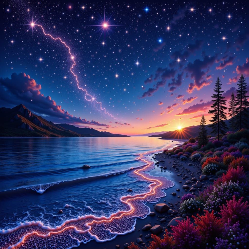 A Thousand Stars Dance in a Vibrant Bay Illustration