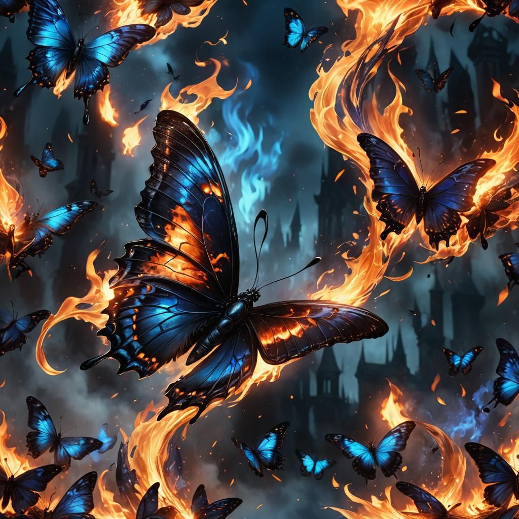 Flaming black butterflies