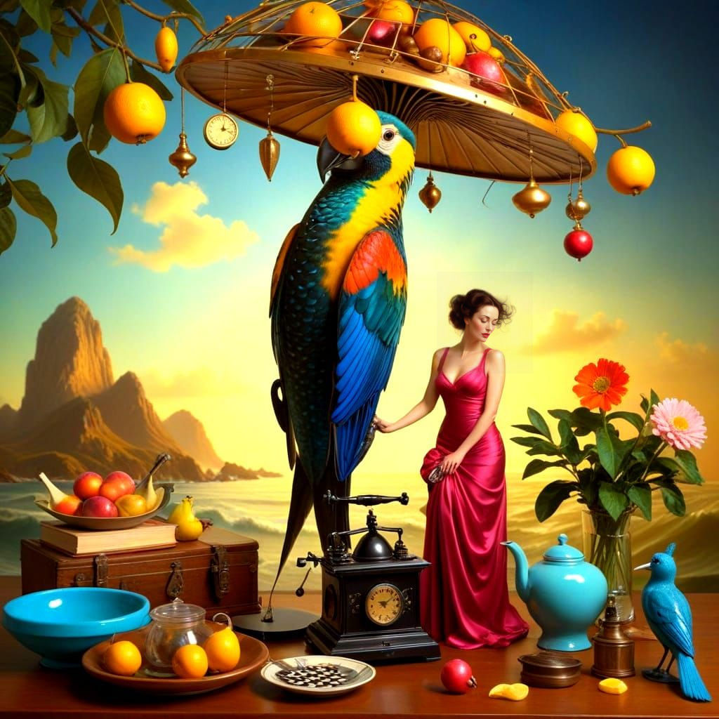 Surrealistic Lady in Vibrant Fantasy Scene