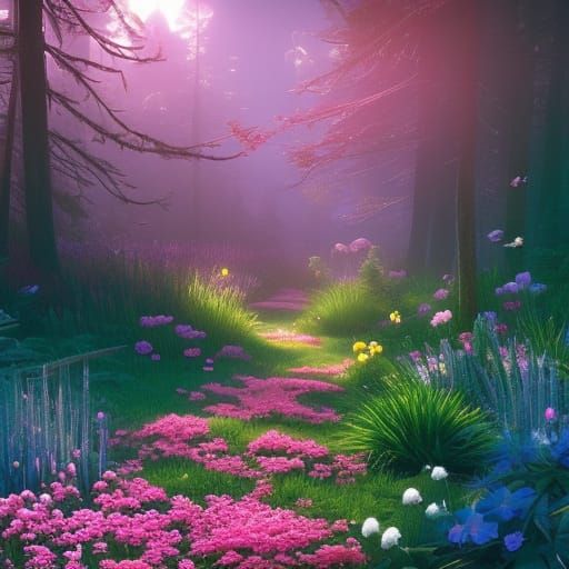 Pretty flower path in magical woods - AI Generated Artwork - NightCafe ...